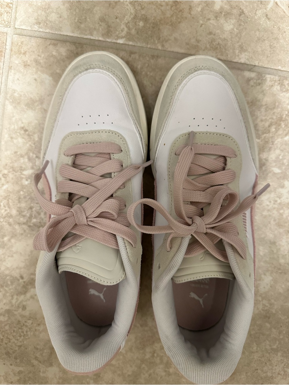 Puma Women's Sneakers Size 9.5 White Pink Classic Casual Shoes Cozy Athleisure